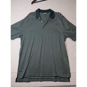 Brooks Brothers Polo Shirt Mens Medium Green Cotton Striped Short Sleeve